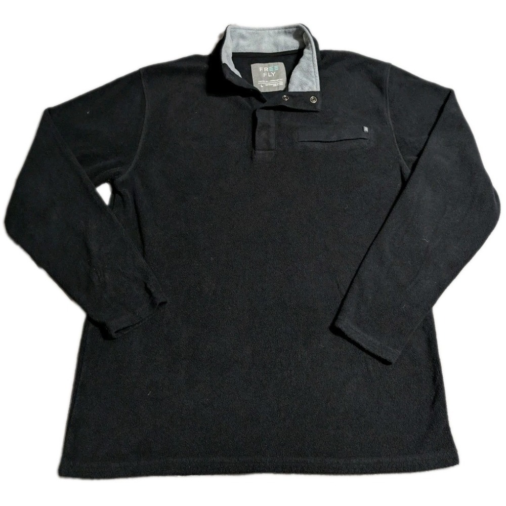 Free Fly Fleece Pullover Mens L Black Bamboo Snap Mock Neck Chest Pocket